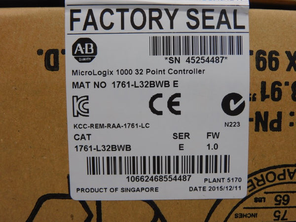 ALLEN BRADLEY 1761-L32BWB SER. E F/W 1.0 DATE: 2015 NSFS