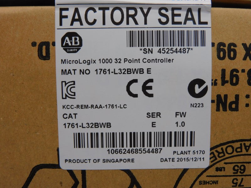 ALLEN BRADLEY 1761-L32BWB SER. E F/W 1.0 DATE: 2015 NSFS