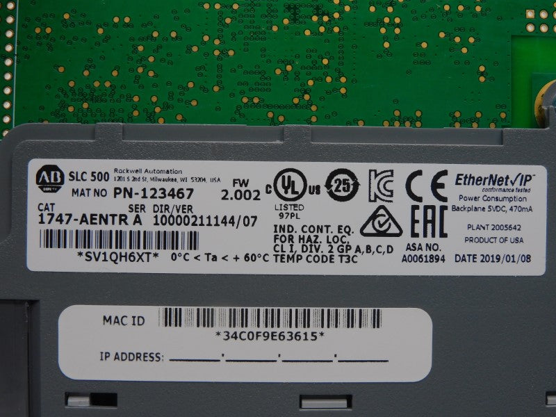 ALLEN BRADLEY 1747-AENTR SER. A F/W 2.002 VER. 07 5VDC NSMP