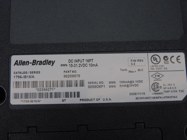 ALLEN BRADLEY 1756-IB16 SER. A F/W 3.2 10-31.2VDC NSMP