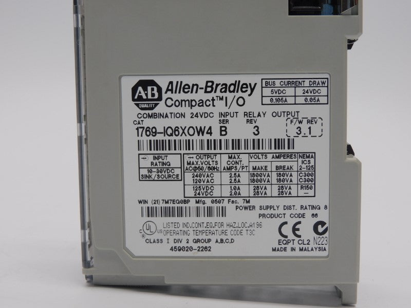 ALLEN BRADLEY 1769-IQ6XOW4 SER. B F/W 3.1 24VDC 0.105A REV. 3 NSMP