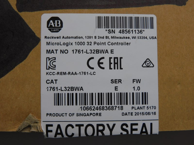 ALLEN BRADLEY 1761-L32BWA SER. E F/W 1.0 100/240VAC (NO DOOR) NSMP
