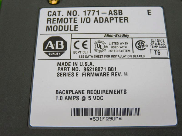 ALLEN BRADLEY 1771-ASB SER. E F/W H REV. F01 5VDC 1.0A NSMP