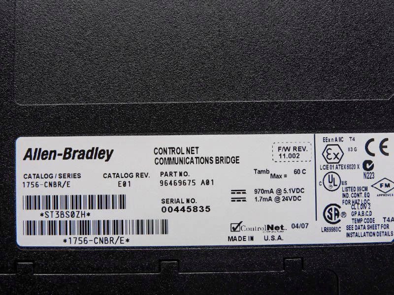 ALLEN BRADLEY 1756-CNBR SER. E F/W 11.002 REV. E01 24VDC NSMP