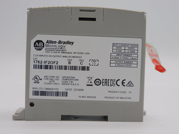 ALLEN BRADLEY 1762-IF2OF2 SER. B F/W 1.3 REV. C 24VDC 0.105A NSNP