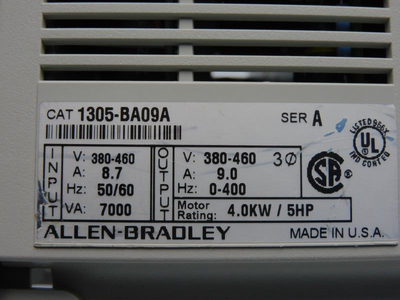 ALLEN BRADLEY 1305-BA09A SER. A 380-460V 9.0A (NO COVER/DOOR) UNMP