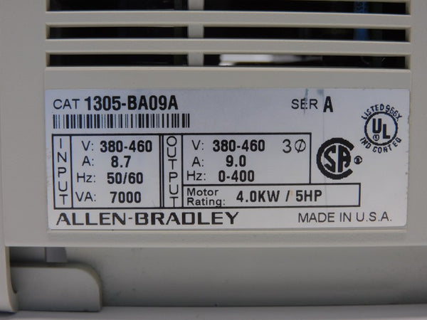 ALLEN BRADLEY 1305-BA09A SER. A 380-460V 9.0A (NO DOOR) UNMP