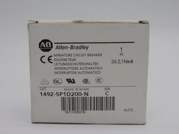 ALLEN BRADLEY 1492-SP1D200-N SER. C 277V 20A (WH) NSMP