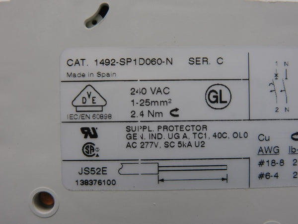 ALLEN BRADLEY 1492-SP1D060-N SER. C 277VAC 6A (WH) NSMP