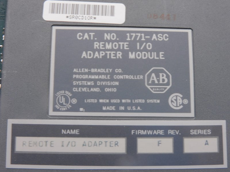 ALLEN BRADLEY 1771-ASC SER. A F/W F (NO TERMINAL) UNMP