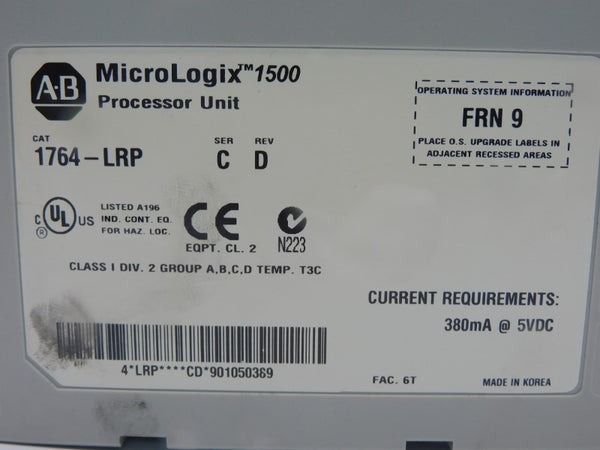 ALLEN BRADLEY 1764-LRP SER. C F/W 9 REV. D 5VDC UNMP