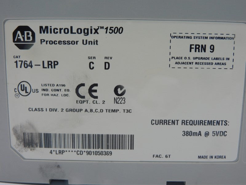 ALLEN BRADLEY 1764-LRP SER. C F/W 9 REV. D 5VDC UNMP