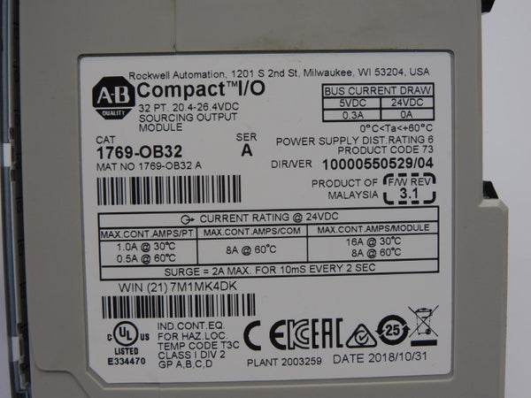 ALLEN BRADLEY 1769-OB32 SER. A F/W 3.1 20.4-26.4VDC 16A NSNP