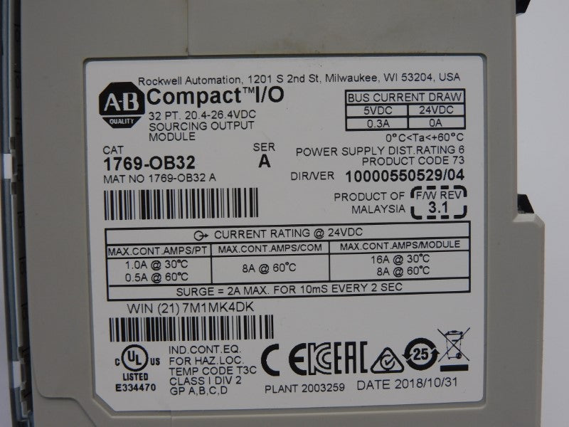 ALLEN BRADLEY 1769-OB32 SER. A F/W 3.1 20.4-26.4VDC 16A NSNP
