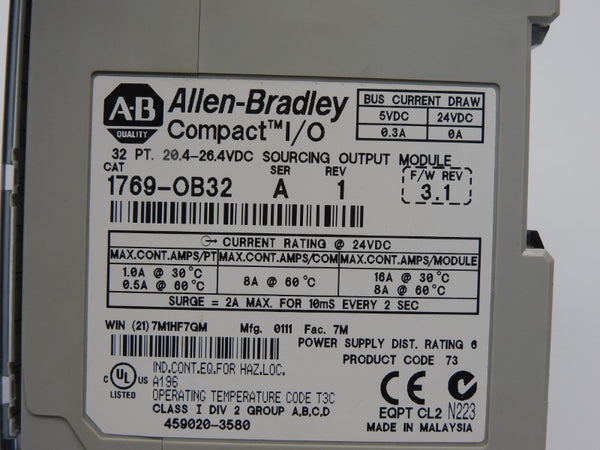ALLEN BRADLEY 1769-OB32 SER. A F/W 3.1 REV. 1 20.4-26.4VDC 16A UNMP