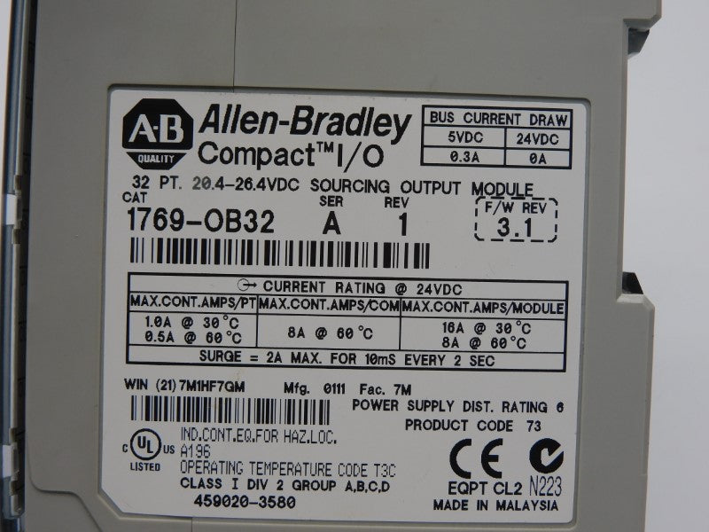 ALLEN BRADLEY 1769-OB32 SER. A F/W 3.1 REV. 1 20.4-26.4VDC 16A UNMP