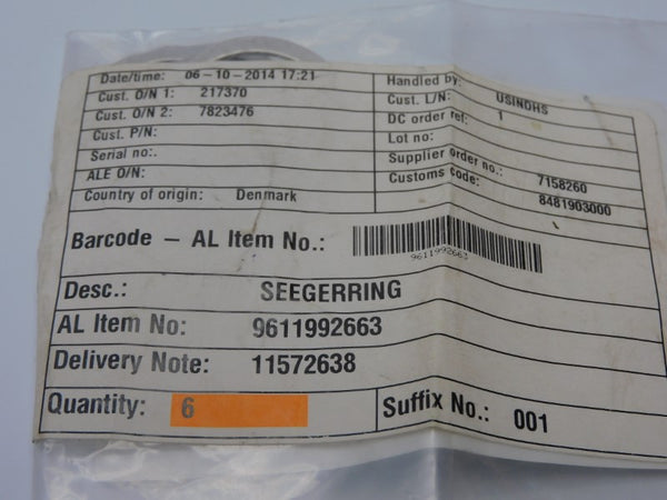 ALFA LAVAL 9611992663 (PKG OF 6) NSMP