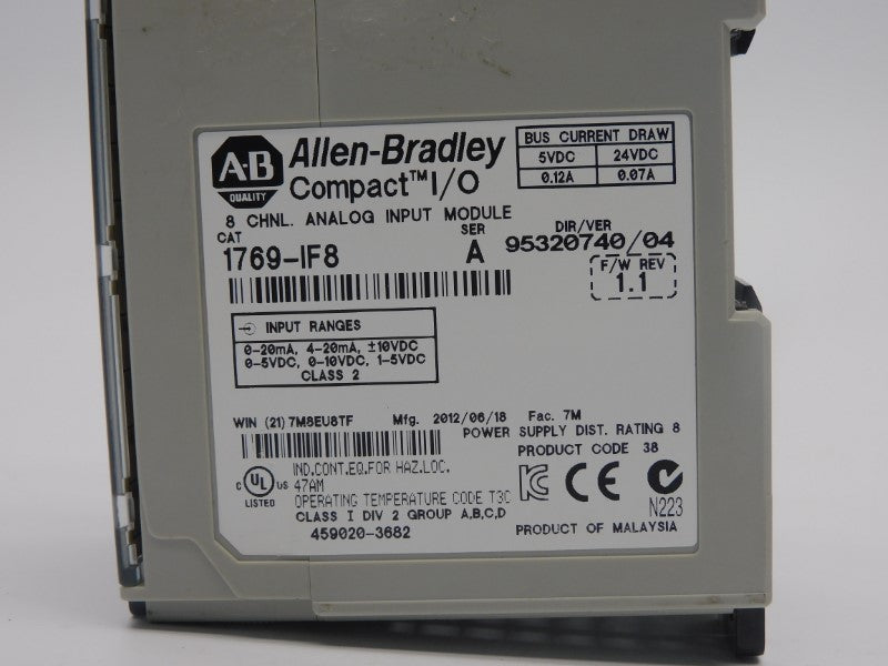 ALLEN BRADLEY 1769-IF8 SER. A F/W 1.1 VER. 04 24VDC 0.12A UNMP