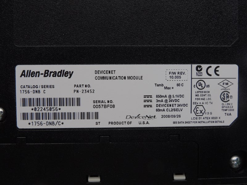ALLEN BRADLEY 1756-DNB SER. C F/W 10.005 24VDC (NO TERMINAL) NSNP