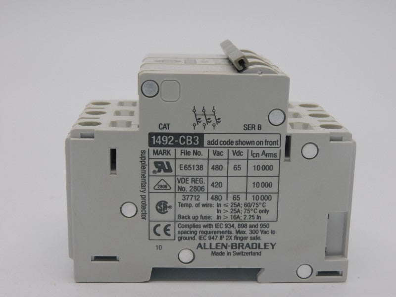 ALLEN BRADLEY 1492-CB3G100 SER. B 480VAC 10A (GY/BL) NSMP