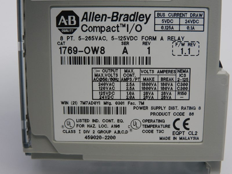 ALLEN BRADLEY 1769-OW8 SER. A F/W 1.1 REV. V 5-265VAC 2.5A NSNP