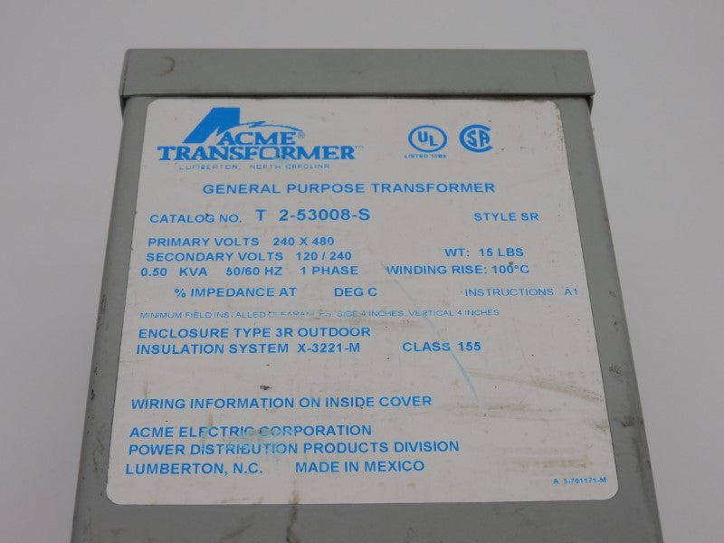 ACME TRANSFORMER T2-53008-S 480V NSNP