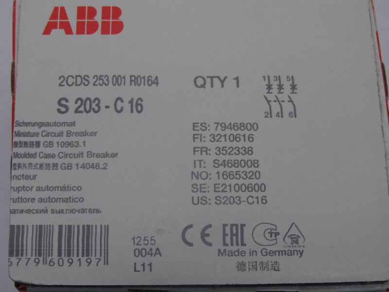 ABB 2CDS253001R0164 S203-C16 16A NSFS