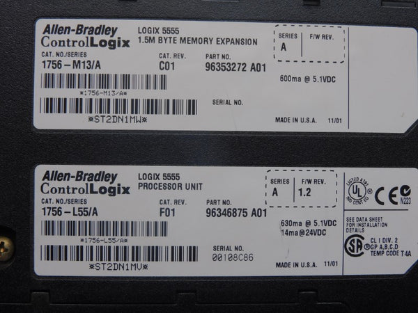 ALLEN BRADLEY 1756-L55 SER. A F/W 1.2 REV. F01 24VDC UNMP