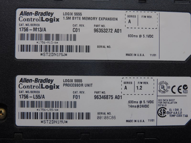 ALLEN BRADLEY 1756-L55 SER. A F/W 1.2 REV. F01 24VDC UNMP
