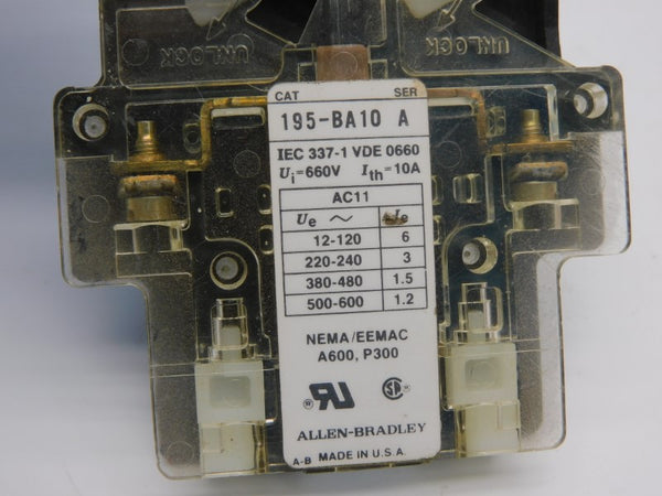 ALLEN BRADLEY 195-BA10 SER. A 660V 10A UNMP