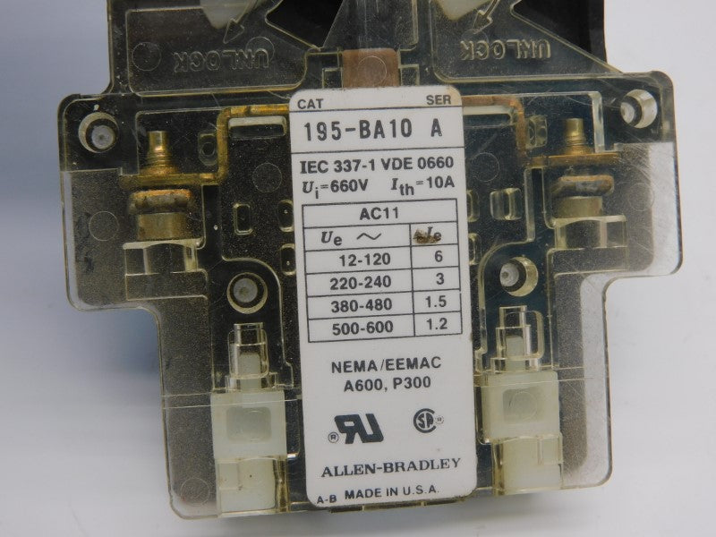 ALLEN BRADLEY 195-BA10 SER. A 660V 10A UNMP