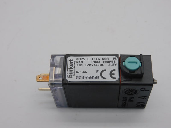 BURKERT 0375C-1/16NBRPLMAN 00455050 110-120VAC/DC 100PSI NSNP