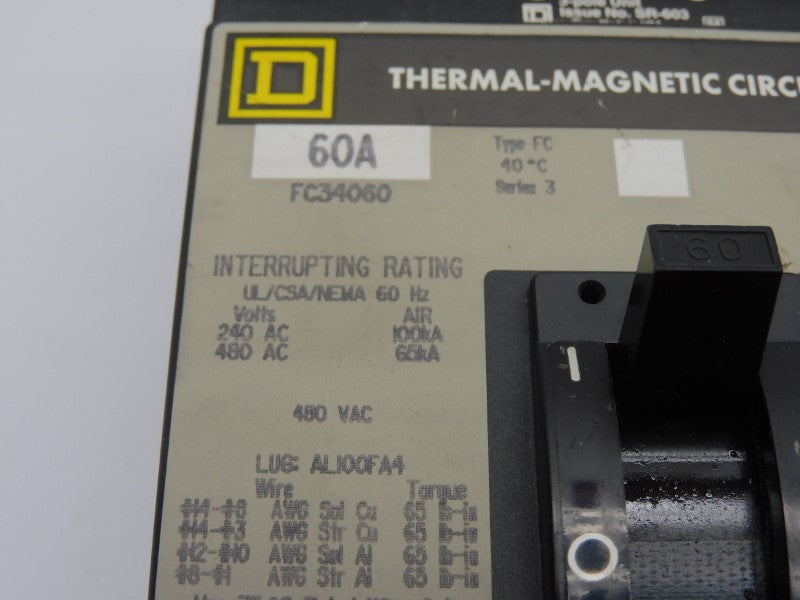 SQUARE D FC34060 480VAC 60A UNMP