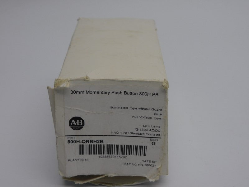 ALLEN BRADLEY 800H-QRBH2B SER. G 12-130VAC/DC (WH) (AS IS) NSMP
