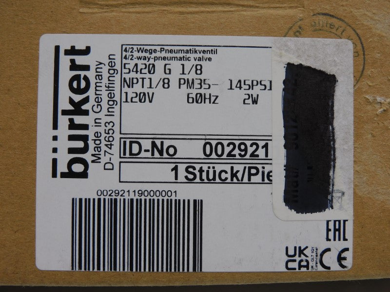 BURKERT 5420G-1/8 00292119 120V NSMP