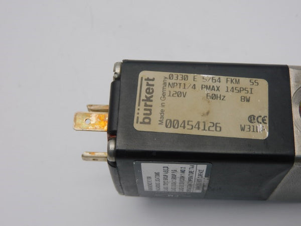 BURKERT 0330E5/64FKMSSNPT-1/4 00454126 120V 145PSI UNMP