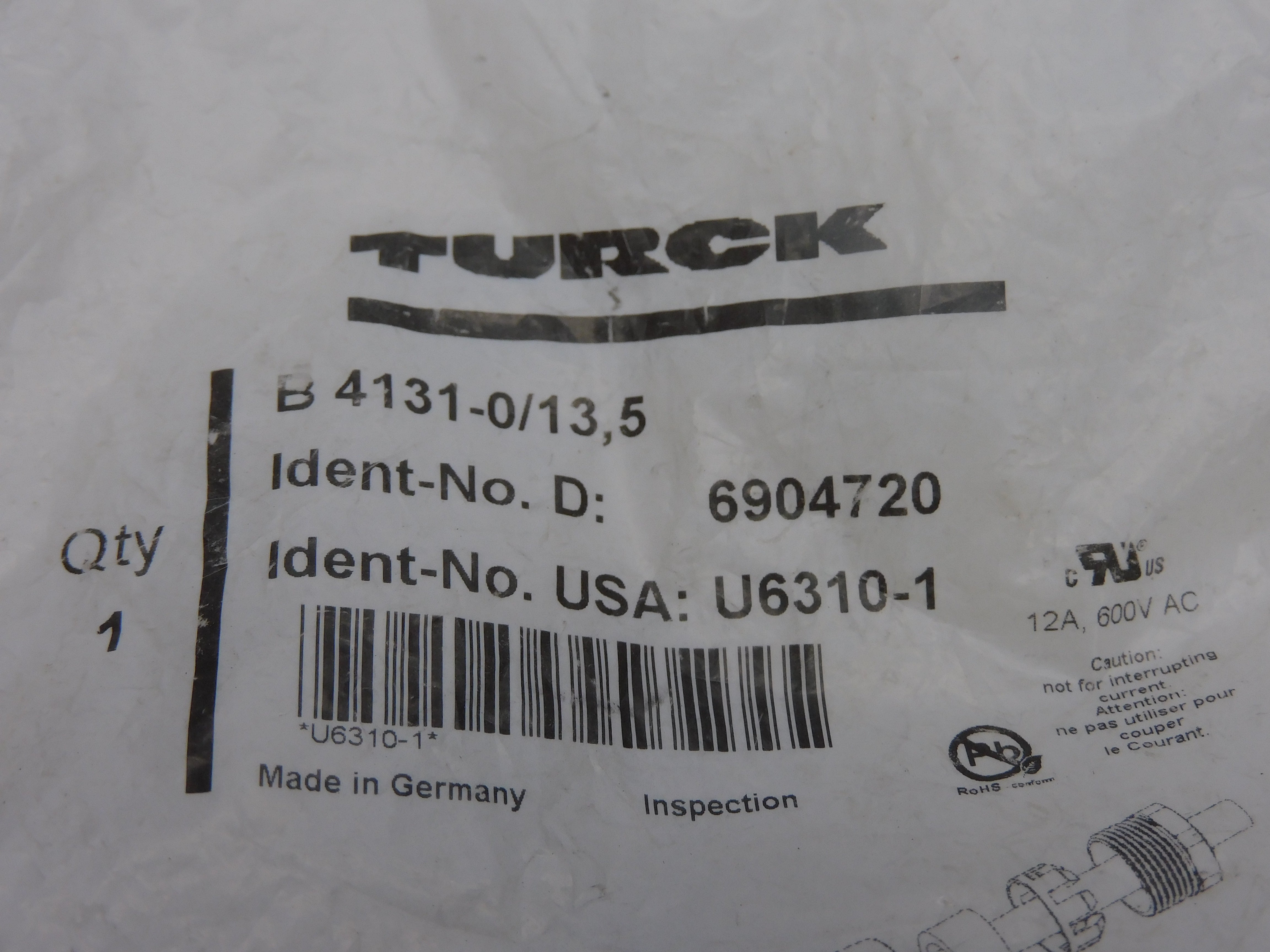 TURCK B4131-0/13.5 6904720 600VAC 12A NSMP