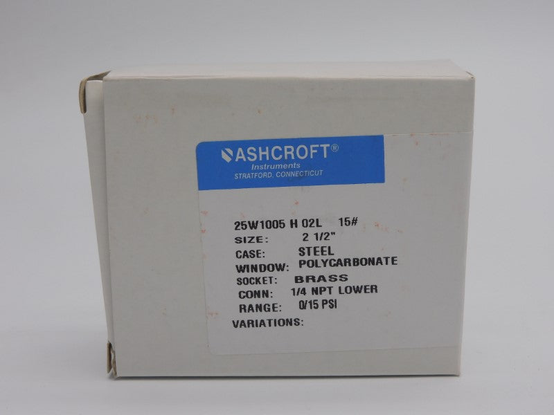 ASHCROFT 25W1005H02L15# 15PSI 2-1/2" NSMP