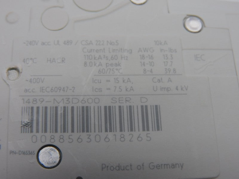 ALLEN BRADLEY 1489-M3D600 SER. D 240V 60A NSNP