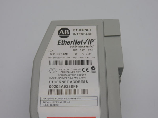 ALLEN BRADLEY 1761-NET-ENI SER. D F/W 3.21 REV. A 24VDC NSNP