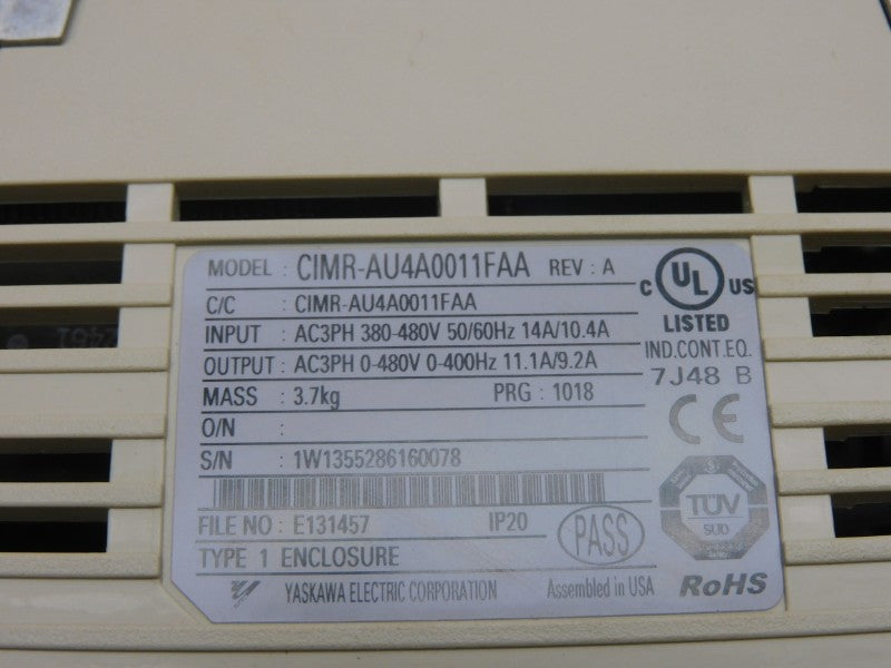 YASKAWA ELECTRIC CIMR-AU4A0011FAA REV. A 0-480V 14/10.4A NSNP