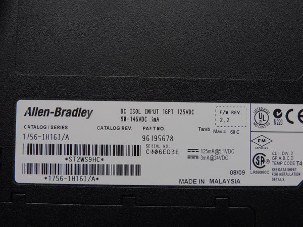 ALLEN BRADLEY 1756-IH16I SER. A F/W 2.2 90-146VDC NSMP