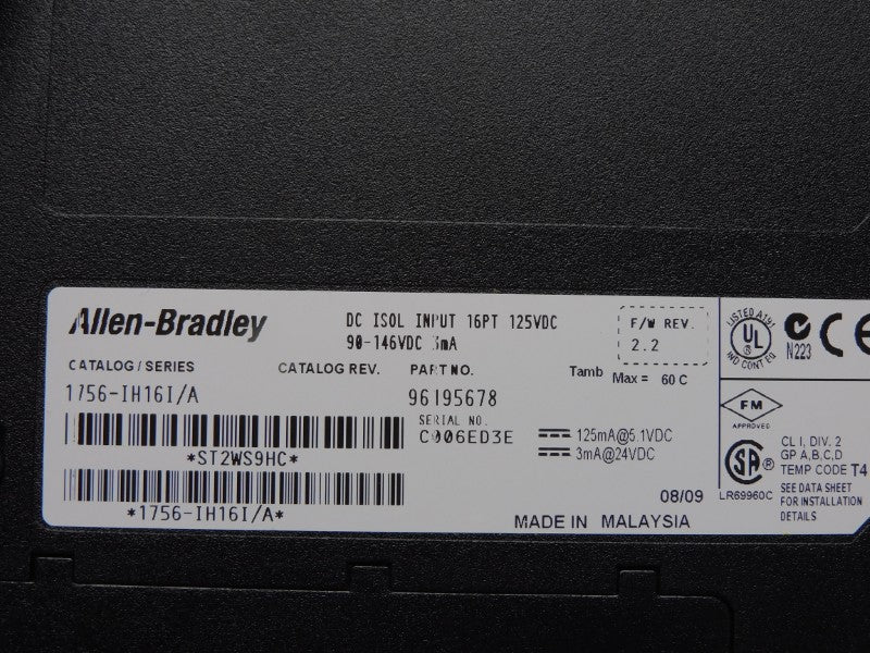 ALLEN BRADLEY 1756-IH16I SER. A F/W 2.2 90-146VDC NSMP