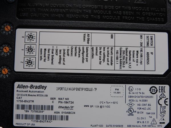 ALLEN BRADLEY 1756-EN2TR SER. C F/W 11.001 5.1VDC 1.0A NSMP