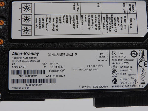 ALLEN BRADLEY 1756-EN2T SER. D F/W 11.001 5.1VDC NSMP