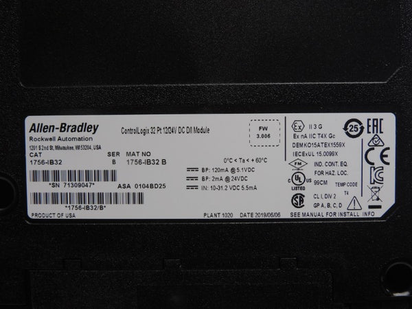 ALLEN BRADLEY 1756-IB32 SER. B F/W 3.006 12/24VDC NSMP