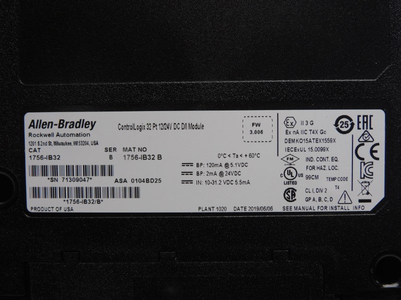 ALLEN BRADLEY 1756-IB32 SER. B F/W 3.006 12/24VDC NSMP
