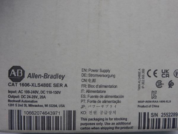 ALLEN BRADLEY 1606-XLS480E SER. A 100-240VAC 20A (AS PICTURED) NSMP