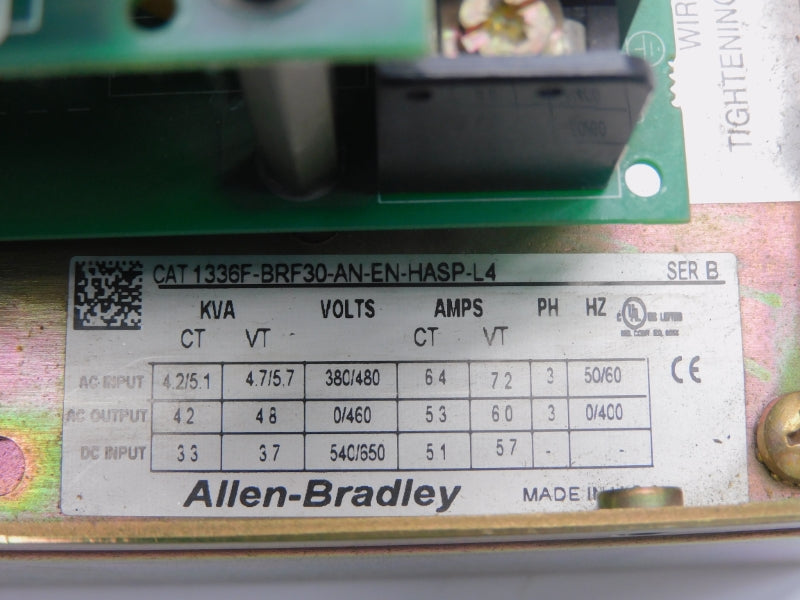 ALLEN BRADLEY 1336F-BRF30-AN-EN-HASP-L4 SER. B 650V 5.7A (AS PICTURED) UNMP