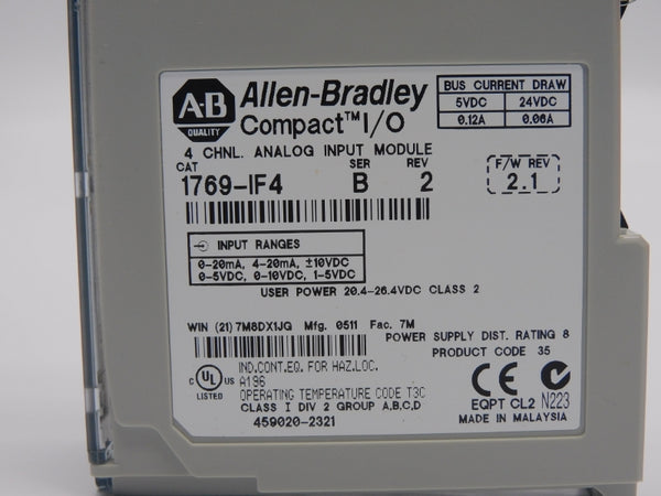 ALLEN BRADLEY 1769-IF4 SER. B F/W 2.1 REV. 2 20.4-26.4VDC 0.12A NSNP